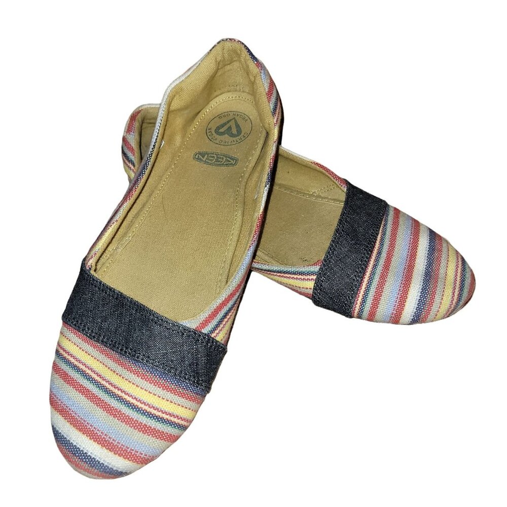 Keen Women's Size 9 Vegan Cortona Shoes Striped Slip-On Ballet Flats 1010312